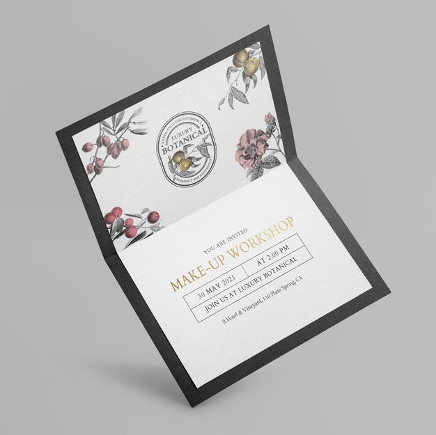 Floral Invitation Card Mockup In Black Classy Design Psd