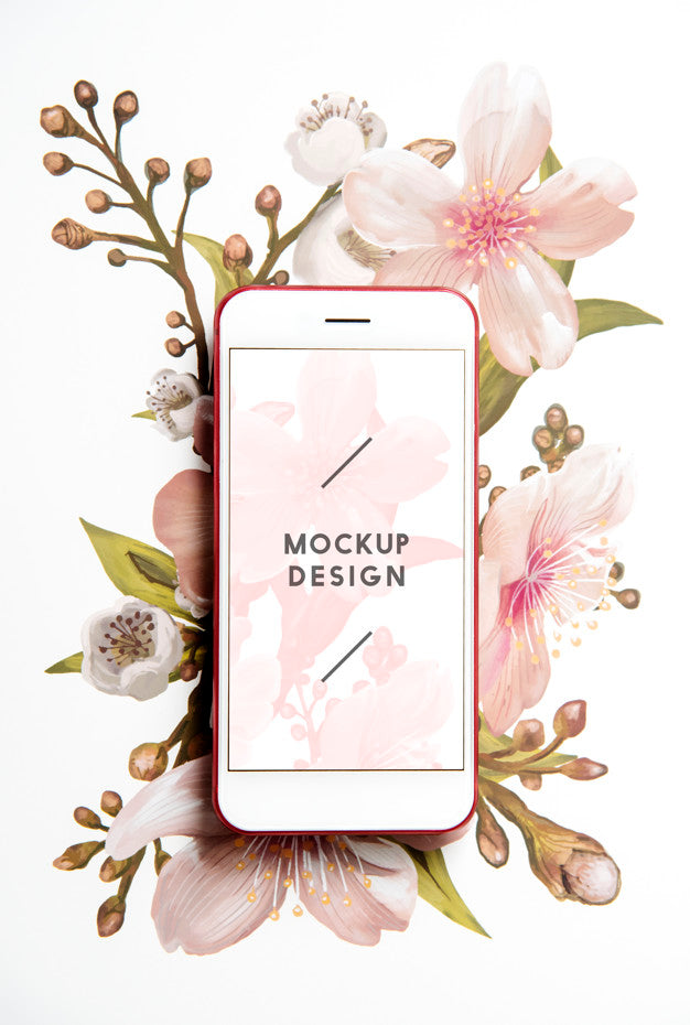 Floral Mobile Phone Screen Mockup Psd