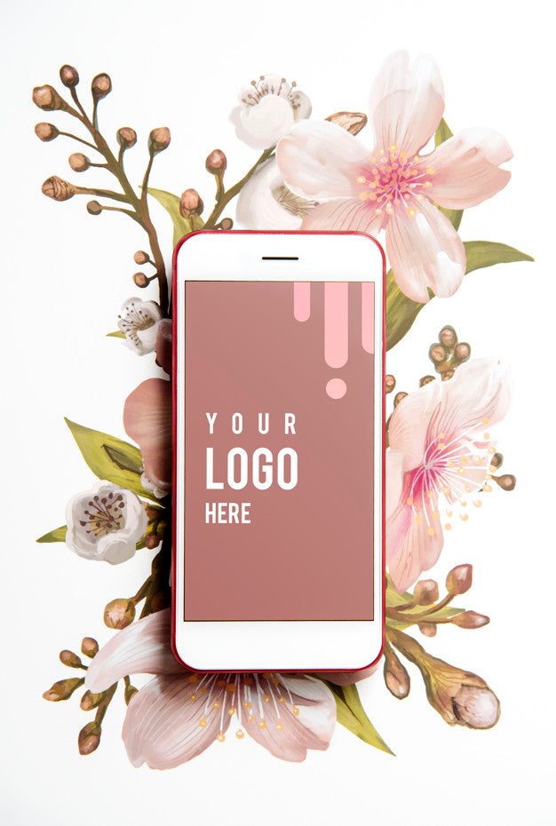 Floral Mobile Phone Screen Mockup Psd