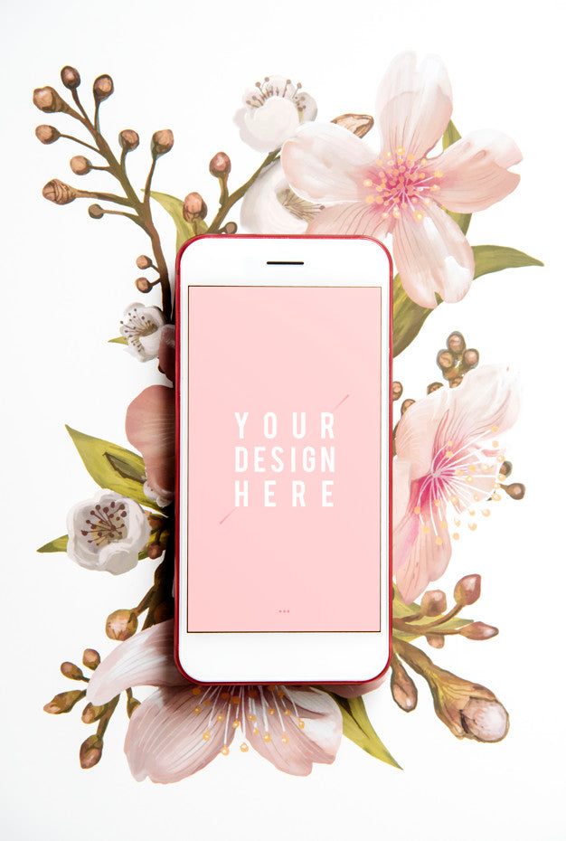 Floral Mobile Phone Screen Mockup Psd