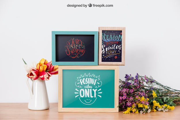 Floral Mockup Of Three Frames Psd