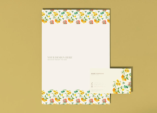 Floral Poster And Business Card Mockup Psd