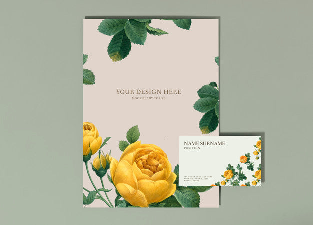 Floral Poster And Business Card Mockup Psd