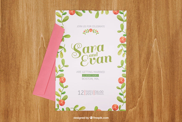 Floral Wedding Invitation Mockup Psd