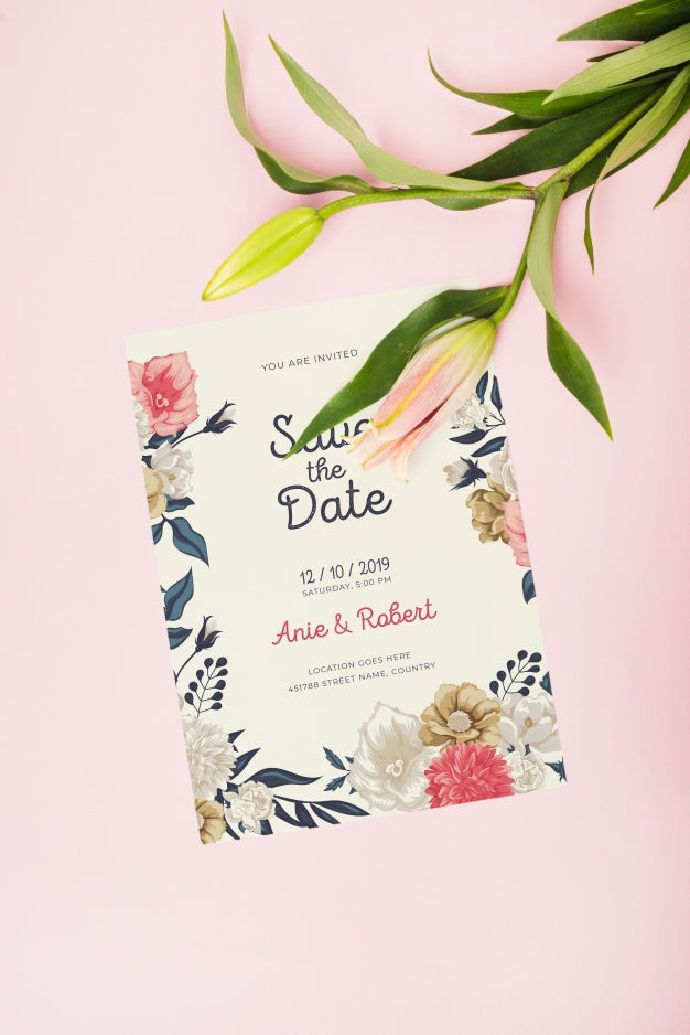 Floral Wedding Invitation Mockup Psd