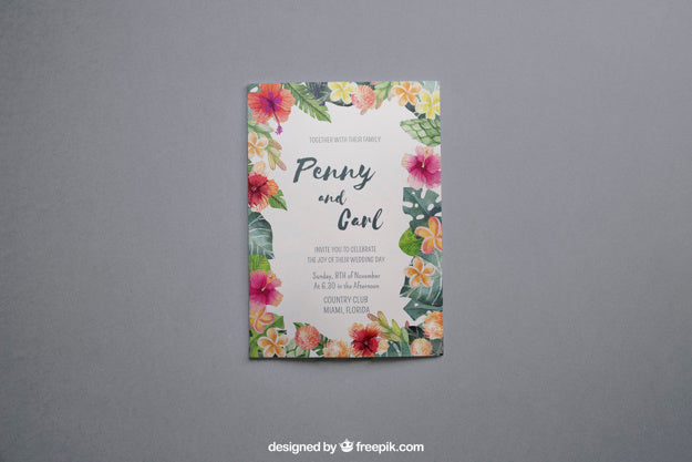 Floral Wedding Invitation Mockup Psd