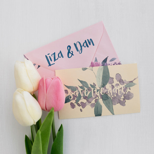 Floral Wedding Invitation Mockup Watercolor Psd