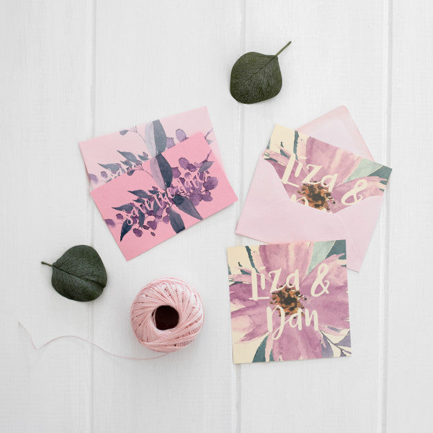 Floral Wedding Invitation Sationary Mockup Watercolor Psd