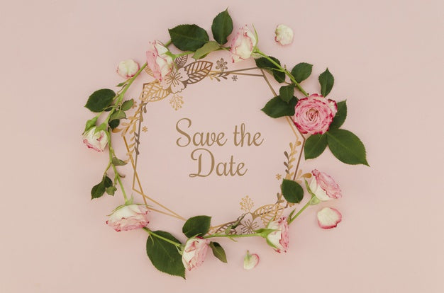 Floral Wreath Save The Date With Roses Psd
