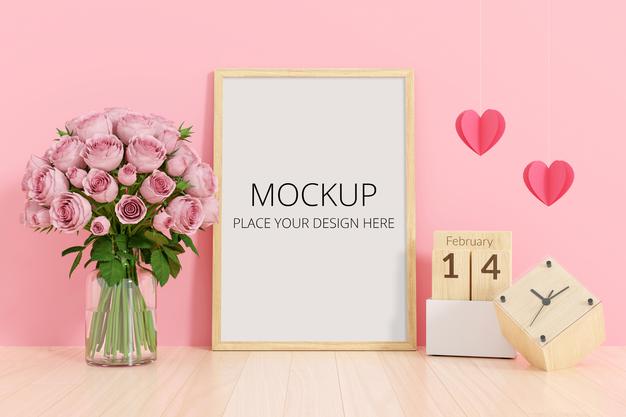 Flower In Vase With Frame Mockup Psd