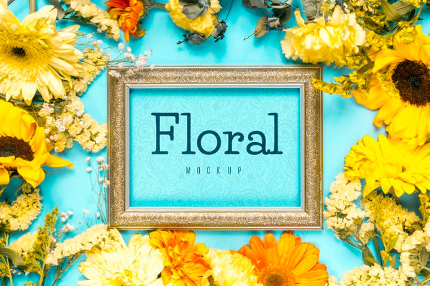 Flowers Arrangement With Vintage Frame Psd