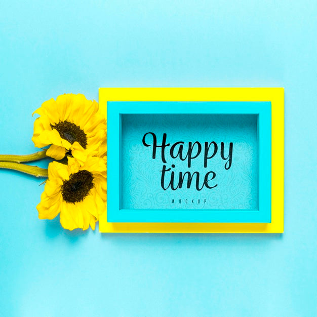 Flowers Assortment Happy Time Mock-Up Psd