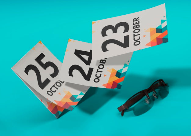 Flying Calendar Concept On Blue Background Psd