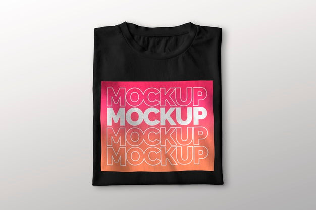 Folded Black T-Shirt Mockup Psd