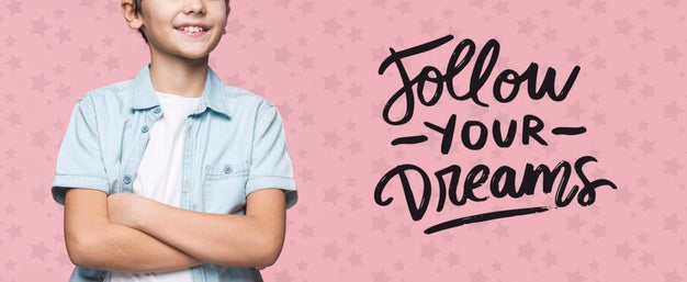 Follow Your Dreams Young Cute Boy Mock-Up Psd