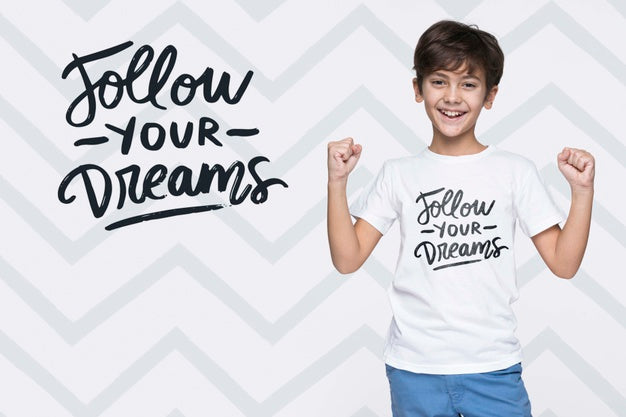 Follow Your Dreams Young Cute Boy Mock-Up Psd