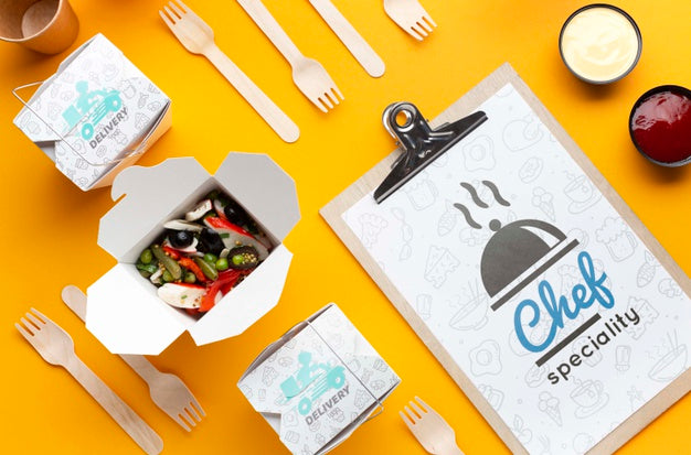 Food Delivery Arrangement With Clipboard Mock-Up Psd
