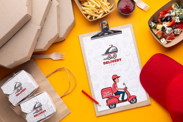 Food Delivery Assortment With Clipboard Mock-Up Psd
