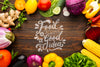 Food Is Good Idea Mock-Up With Frame Made From Delicious Fresh Veggies Psd