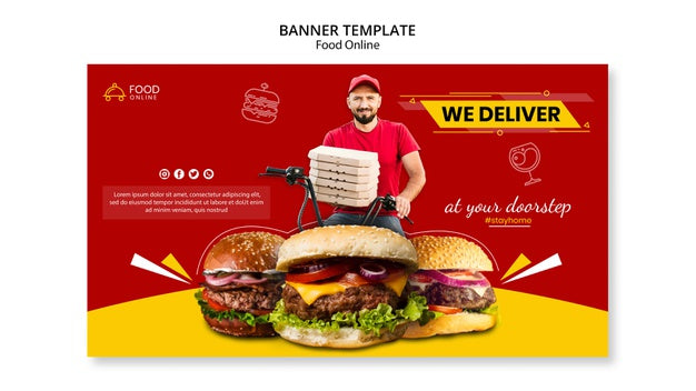 Food Online Concept Banner Mock-Up Psd