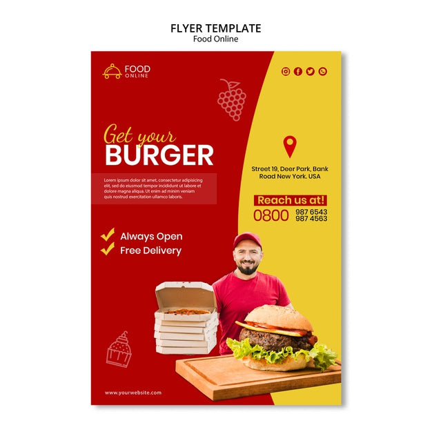 Food Online Concept Flyer Mock-Up Psd
