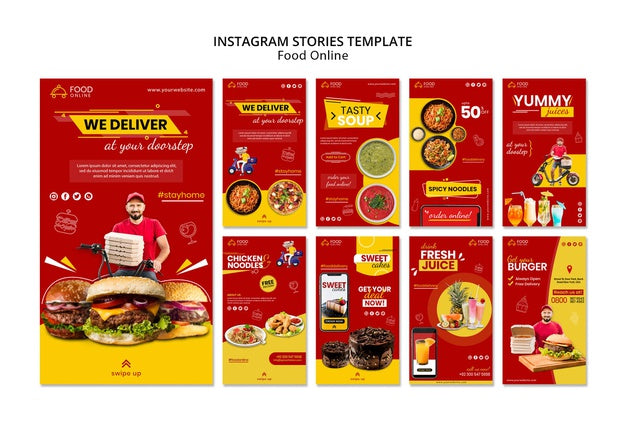 Food Online Concept Instagram Stories Mock-Up Psd