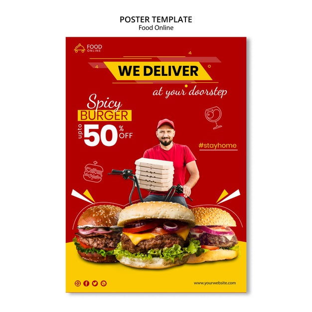 Food Online Concept Poster Mock-Up Psd