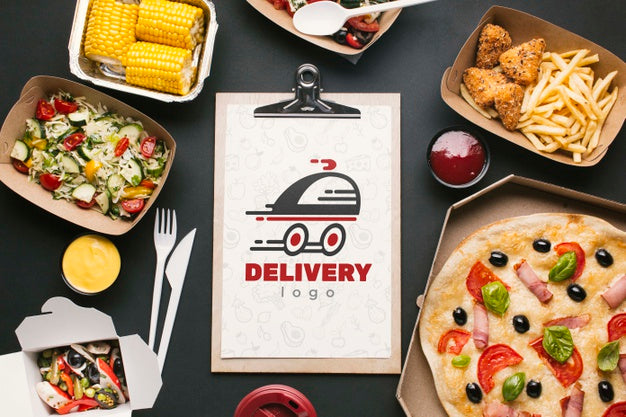 Food Service Arrangement With Clipboard Mock-Up Psd