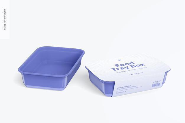 Food Tray Boxes With Label Mockup Psd