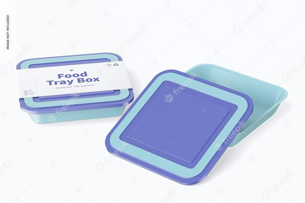Food Tray Boxes With Lid Mockup, Opened And Closed Psd