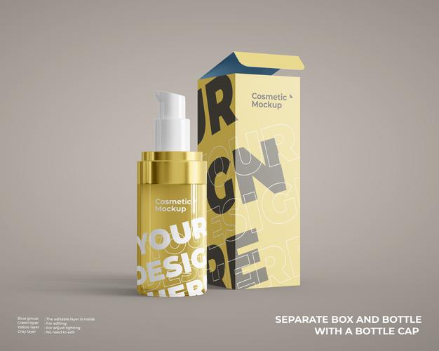 Foundation Cosmetic Bottle Mockup With Box Package Psd