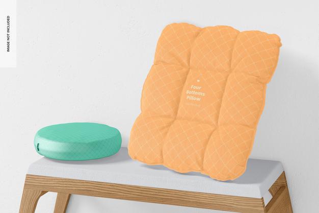 Four Buttons Pillow Mockup, Leaned Psd