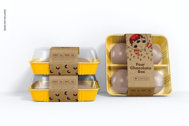 Four Chocolate Boxes Mockup, Perspective Psd