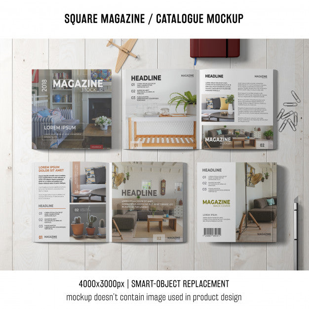 Four Square Magazine Or Catalogue Mockups Psd