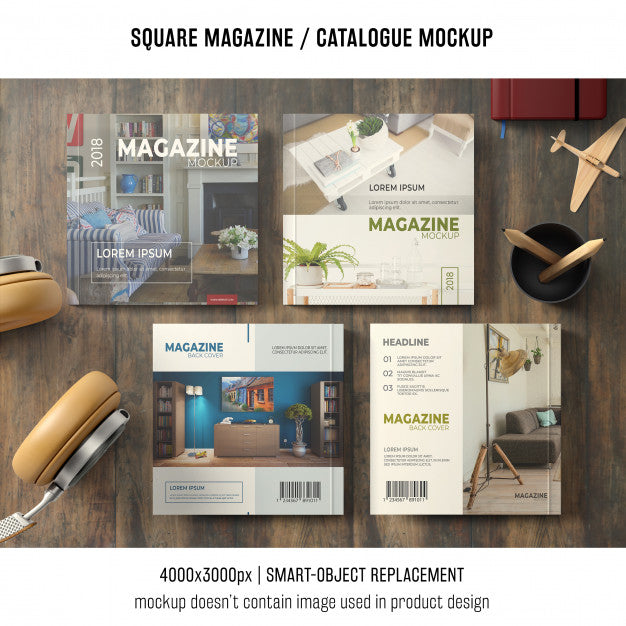 Four Square Magazine Or Catalogue Mockups With Still Life Psd