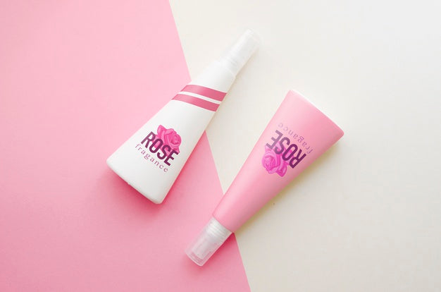 Fragrance Bottles On Bicolored Background Psd