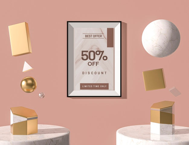 Frame 3D Mock-Up With Abstract Geometric Shapes Psd