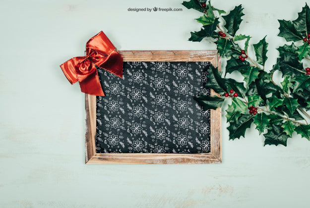 Frame And Leaves Mockup With Christmtas Design Psd