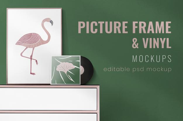 Frame And Vinyl Mockup Design Psd