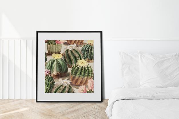 Frame Art Mockup Design Element Near Bed Psd