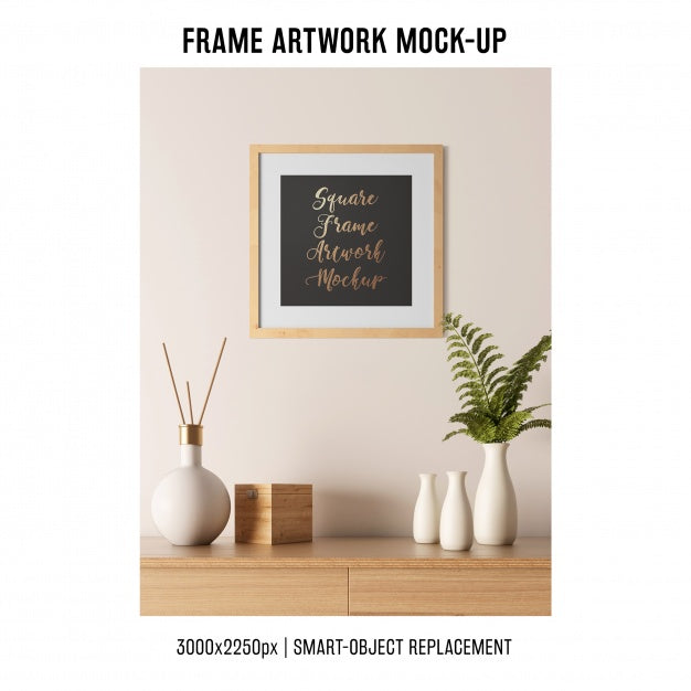 Frame Artwork Mockup With Plant Psd