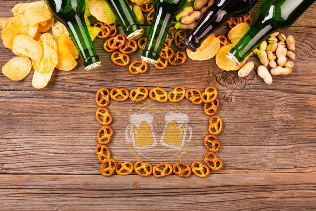 Frame Made Of Bagels With Beer Bottles Psd