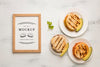 Frame Mock-Up And Delicious Sandwiches Flat Lay Psd