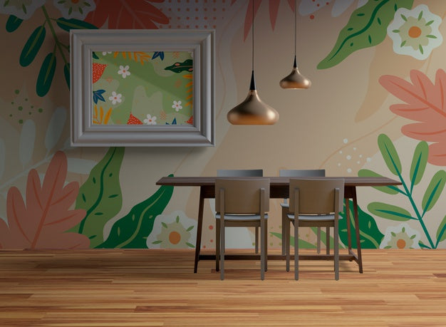 Frame Mock-Up Hanging On The Wall In Dining Room Psd