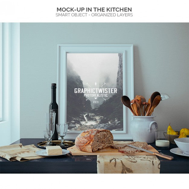Frame Mock-Up In The Kitchen Psd