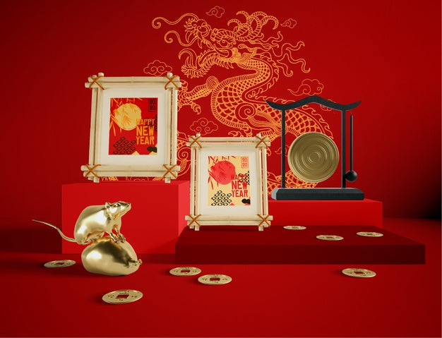 Frame Mock-Up With Chinese Traditional Objects Psd