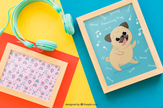 Frame Mock Up With Headphones Psd