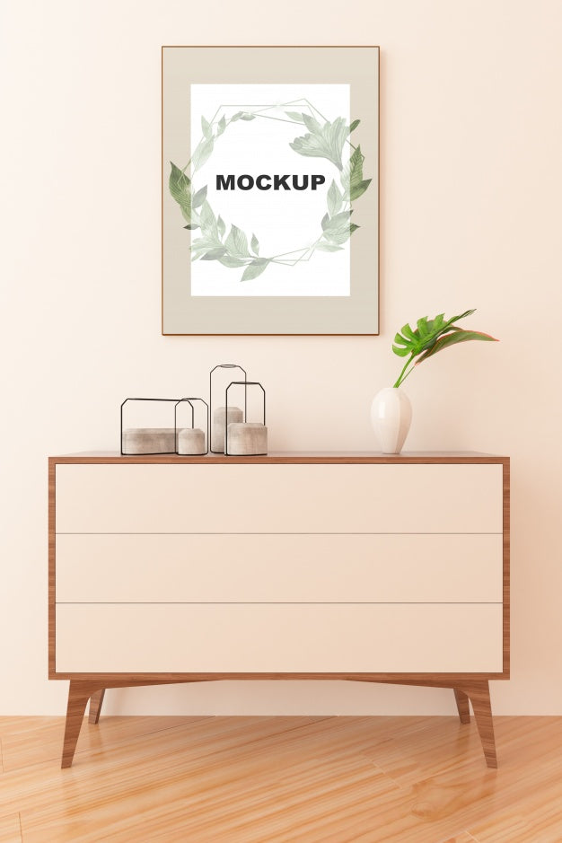 Frame Mockup Above Cupboard Psd