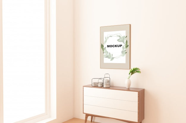 Frame Mockup Above Cupboard Psd