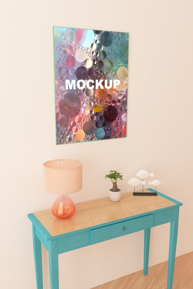 Frame Mockup Above Little Table Psd